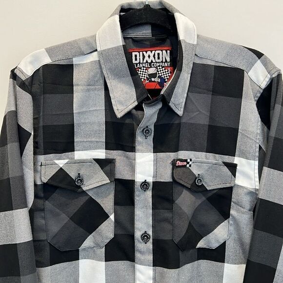 Mens Dixxon Flannel Co Finish Line D Tech gray black white plaid button shirt - Picture 2 of 11